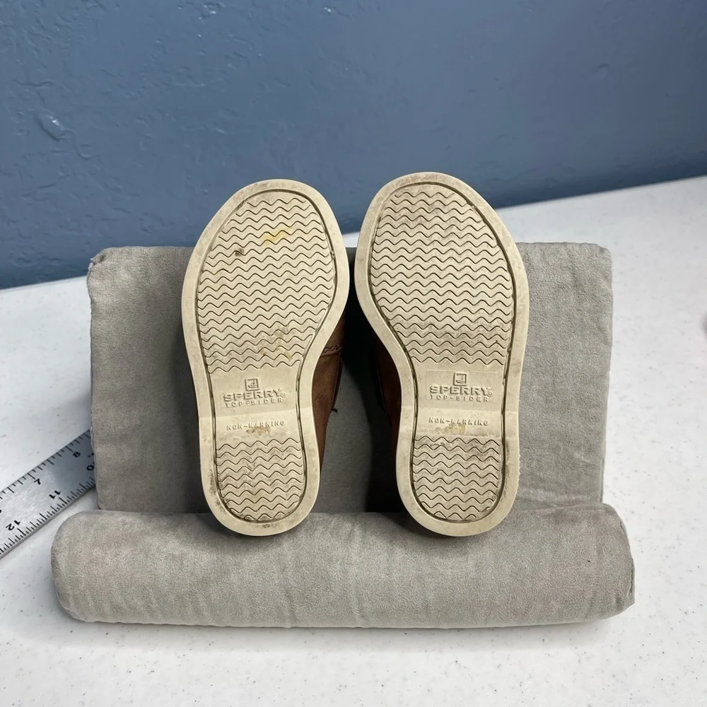 Sperry kids size 6M brown leather hook and loop top sider with removable insoles